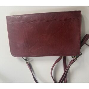 Joy Susan Purse crossbody Bag, faux Leather Maroon Top Zip w wallet card holder